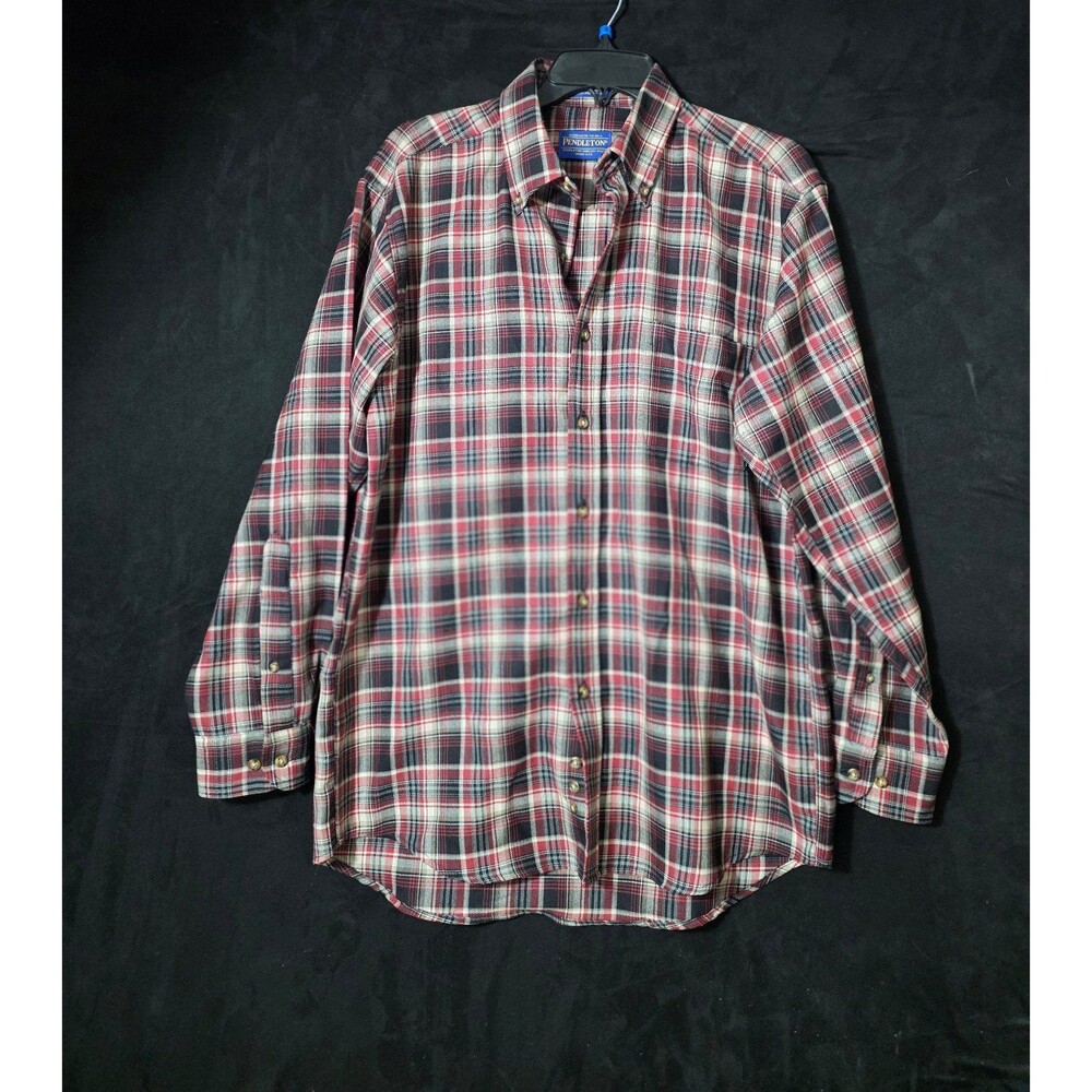Pendleton Sir Pendleton Virgin Wool Plaid Shirt Mens M Red Black Button Down USA